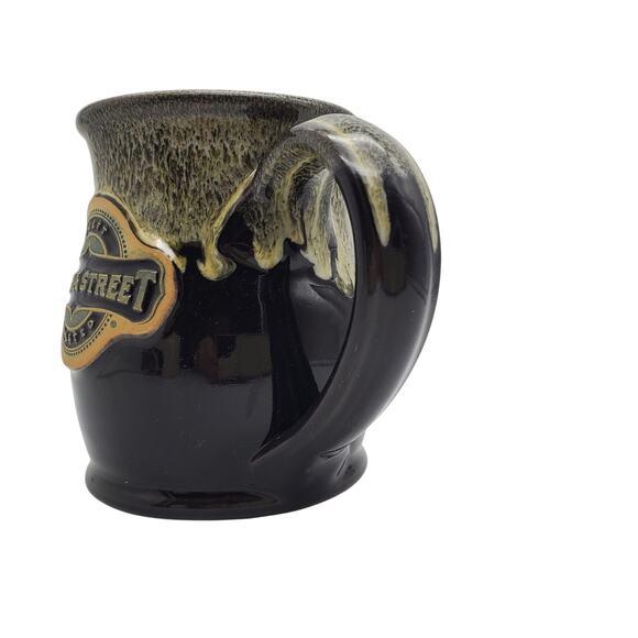 Verena Street Coffee Mug 14oz Deneen Pottery Black Beige Green Drip Glaze Cup - Picture 3 of 10